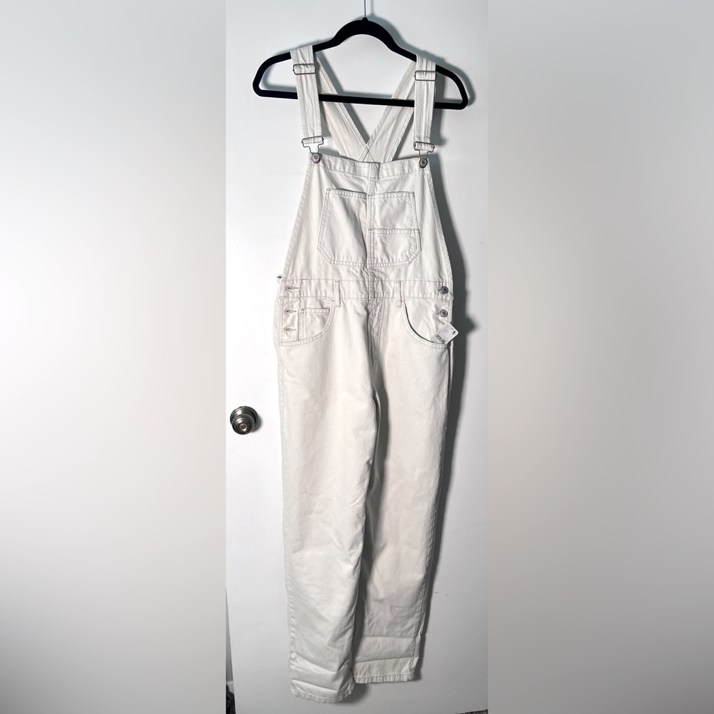 Free People White Denim Overalls Relaxed Fit